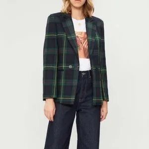 Sandro Navy and Green Plaid Blazer! Classic and can be styles multiple ways !
